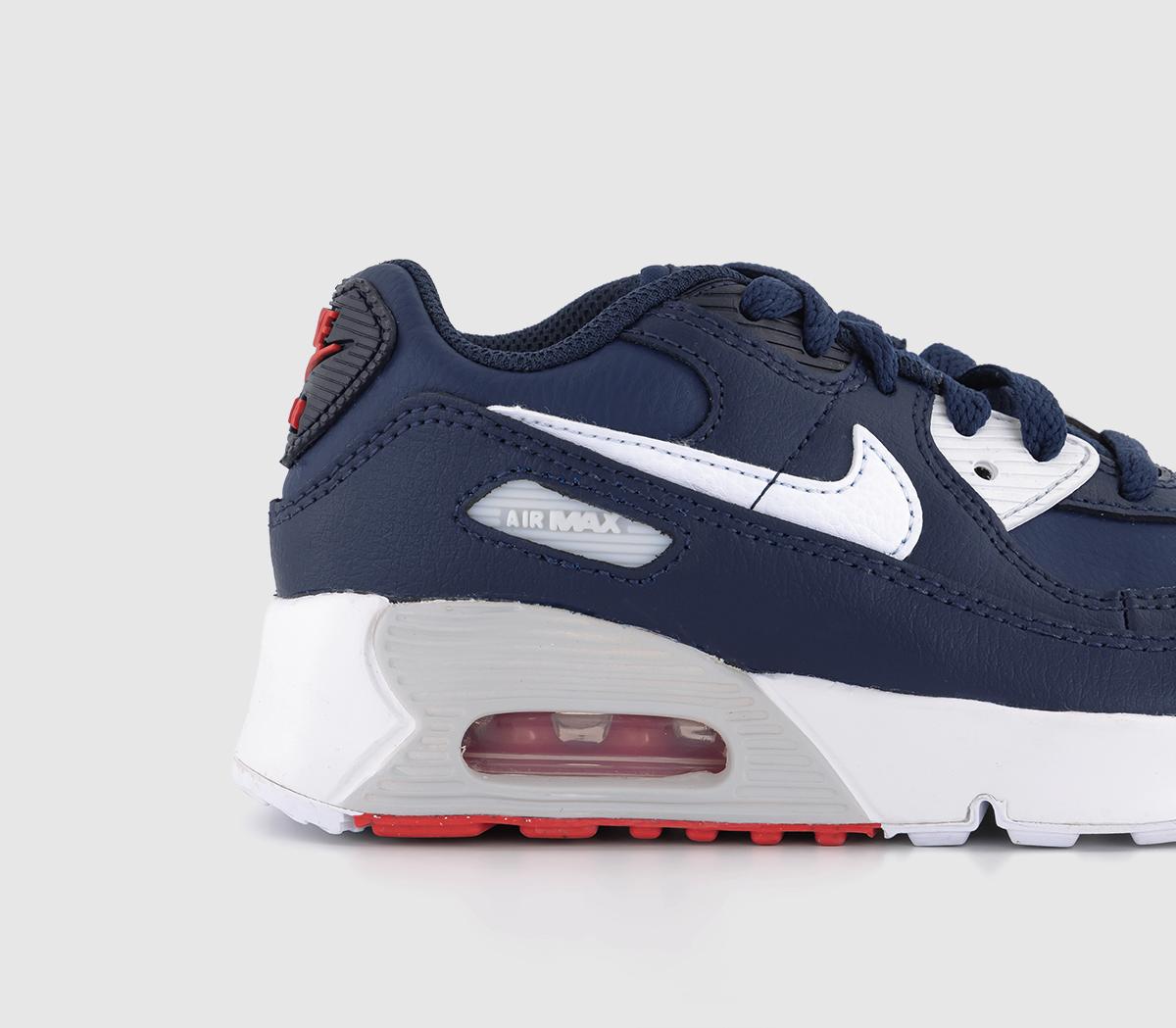 NikeAir Max 90 Kids TrainerObsidian White Midnight Navy Track Red