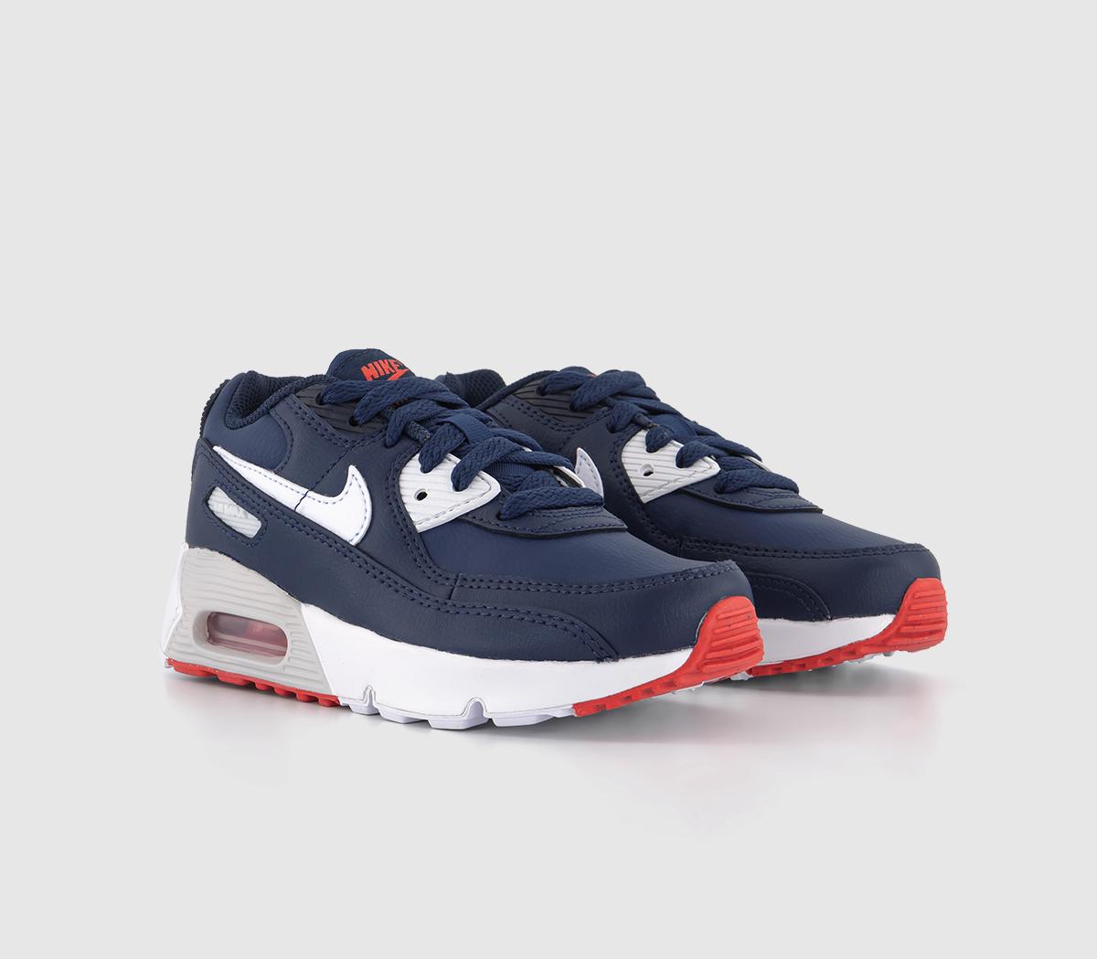 NikeAir Max 90 Kids TrainerObsidian White Midnight Navy Track Red