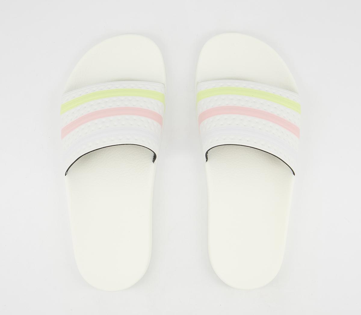 adidas Adilette Sliders White Yellow Tint Icey Pink White - Women’s Sandals