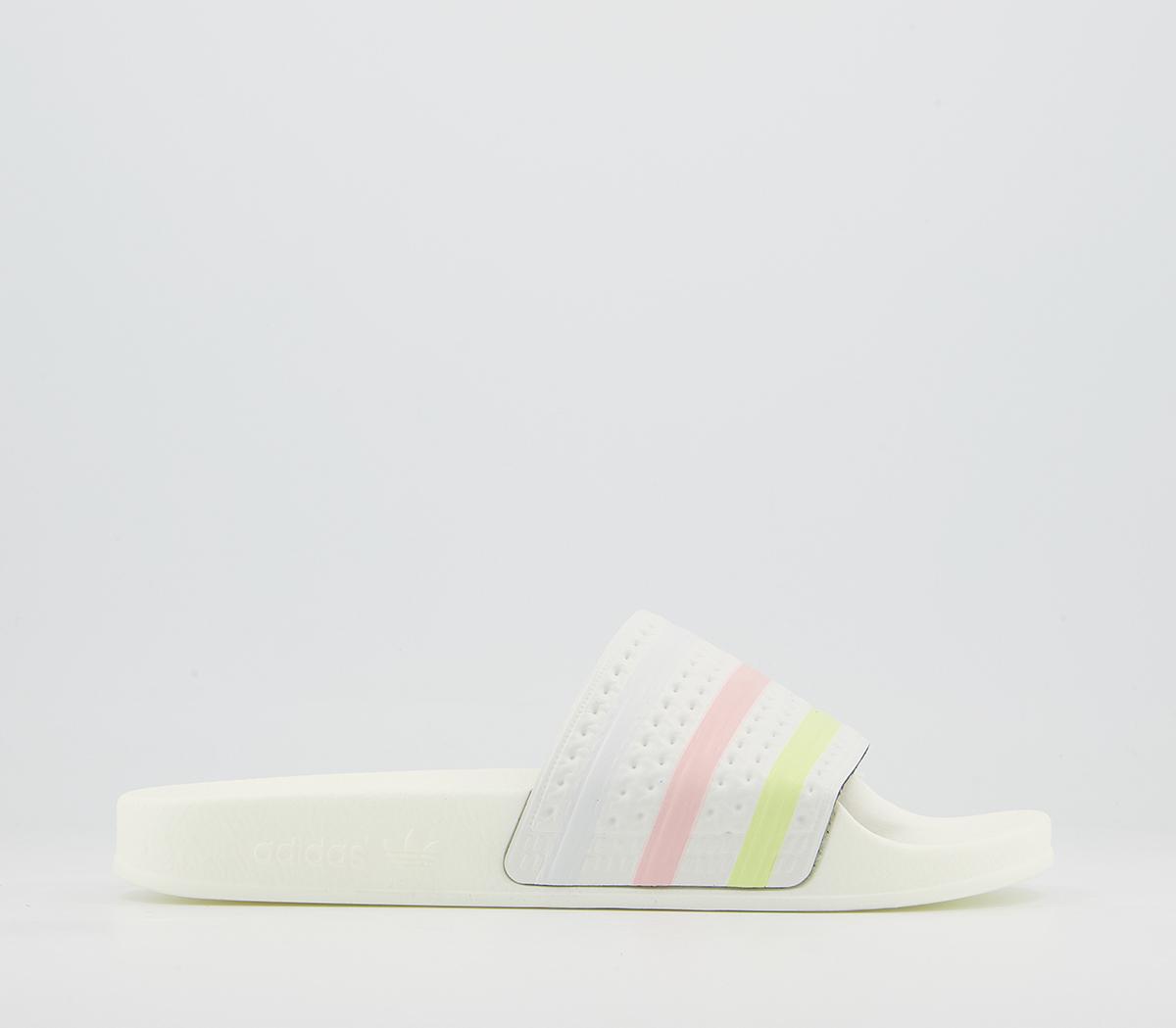 adidas Adilette Sliders White Yellow Tint Icey Pink White Women s Sandals