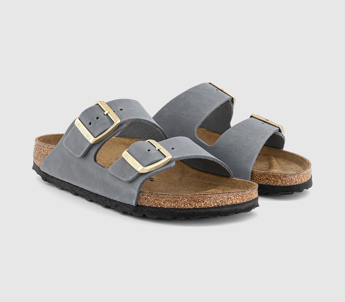 BIRKENSTOCK Arizona Two Strap Sandals BIRKENSTOCK Arizona Two Strap Sandals Basalt Grey Oiled Leather