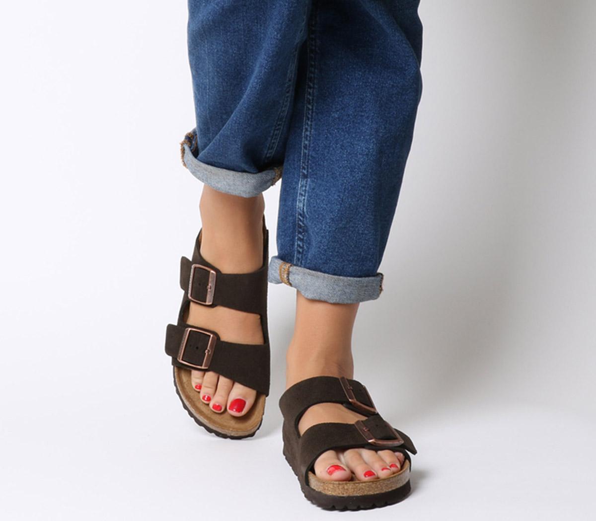BIRKENSTOCK Arizona Strap Sandals Suede Leather Mocha - Women's Sandals