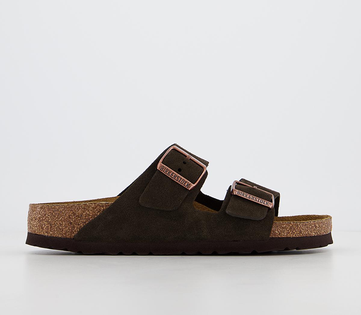 Arizona Two Strap Sandals Mocha Suede In Brown
