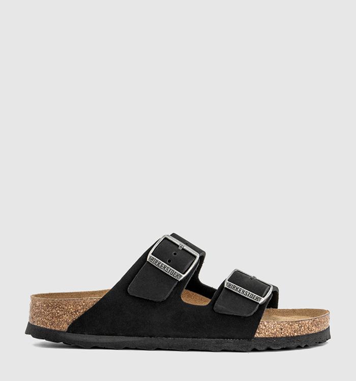 BIRKENSTOCK Arizona Two Strap Soft Footbed Sandals Black Nubuck Sfb