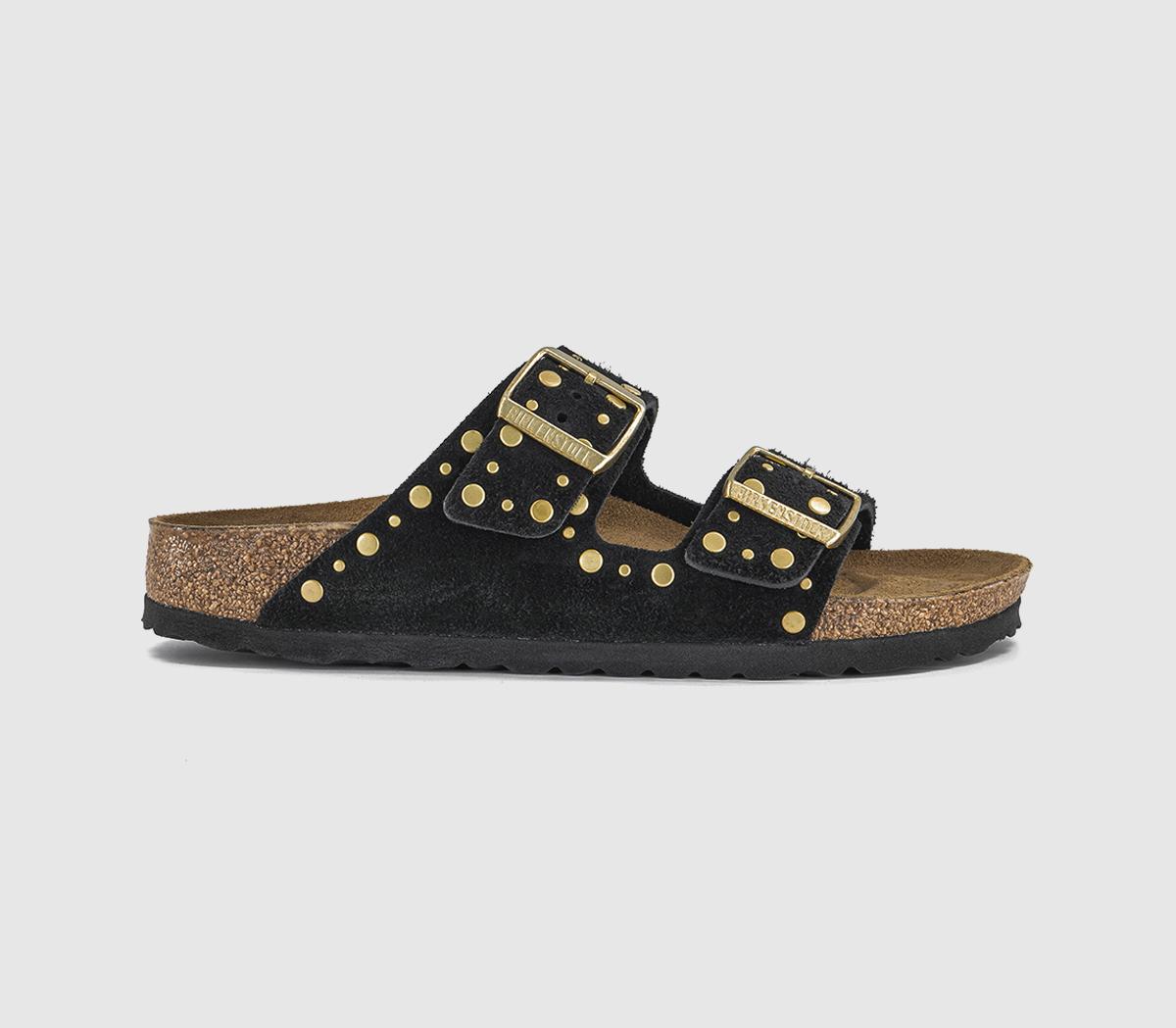 Birkenstock Arizona Two Strap Sandals Rivet Black in Women's Size 7, Office Shoes