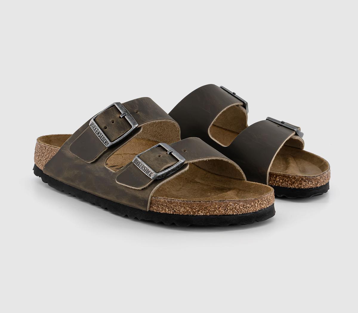 BIRKENSTOCK Arizona Two Strap Sandals Faded Khaki Oiled Leather - Women ...