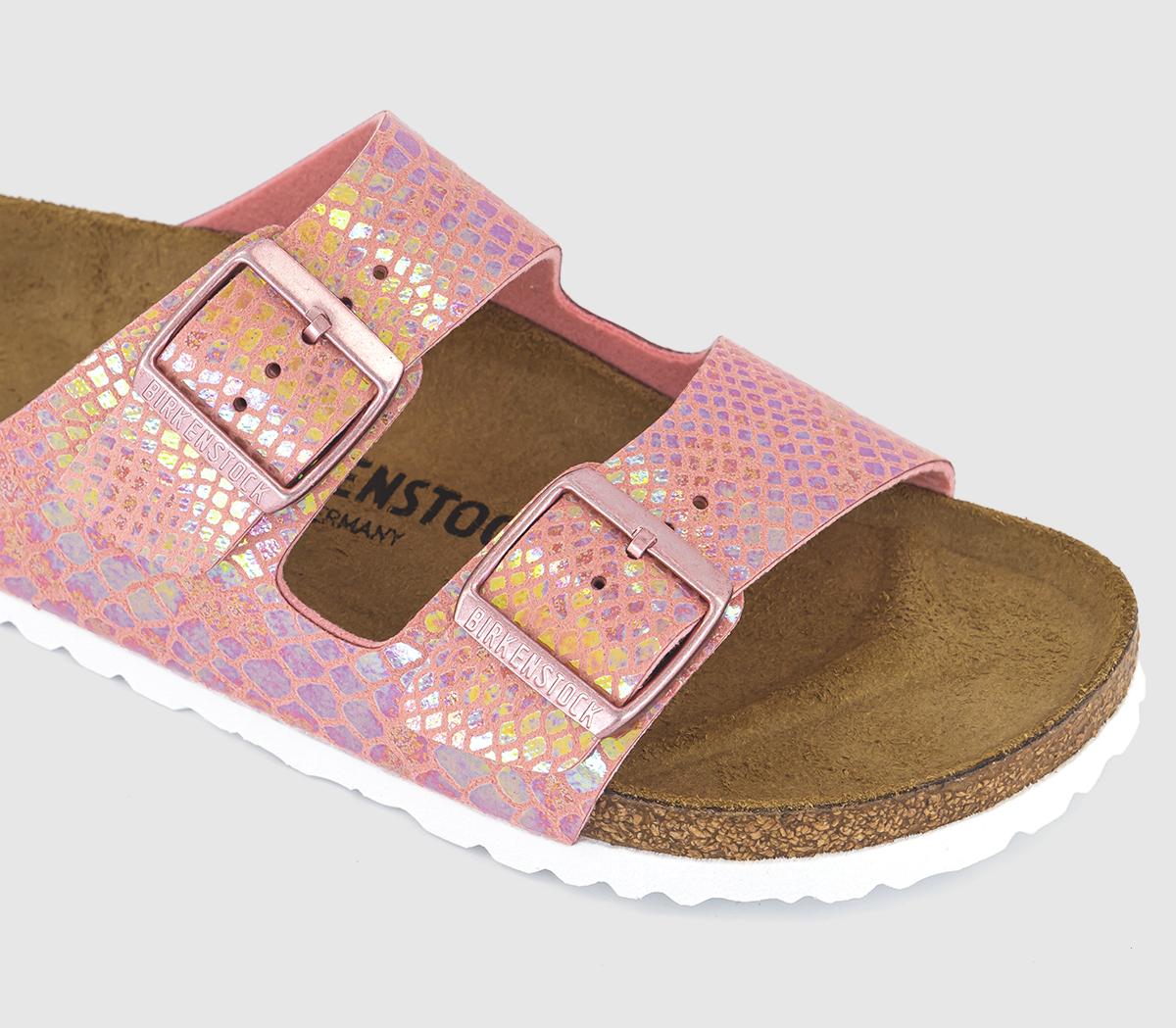 BIRKENSTOCK Arizona Two Strap Sandals Shiny Snake Rose Women's