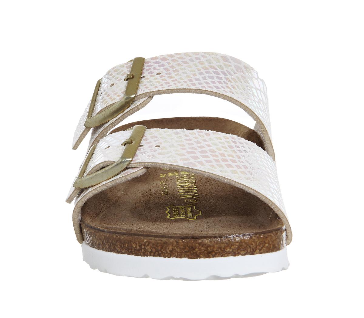 BIRKENSTOCK Arizona Two Strap Shiny Snake Cream Women's Sandals