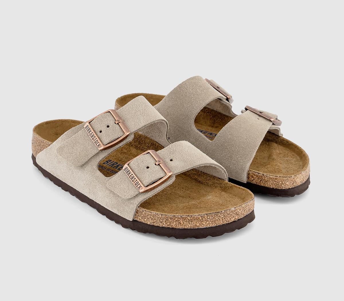Birkenstock Womens Arizona Two Strap Sandals Suede Taupe Natural, 5