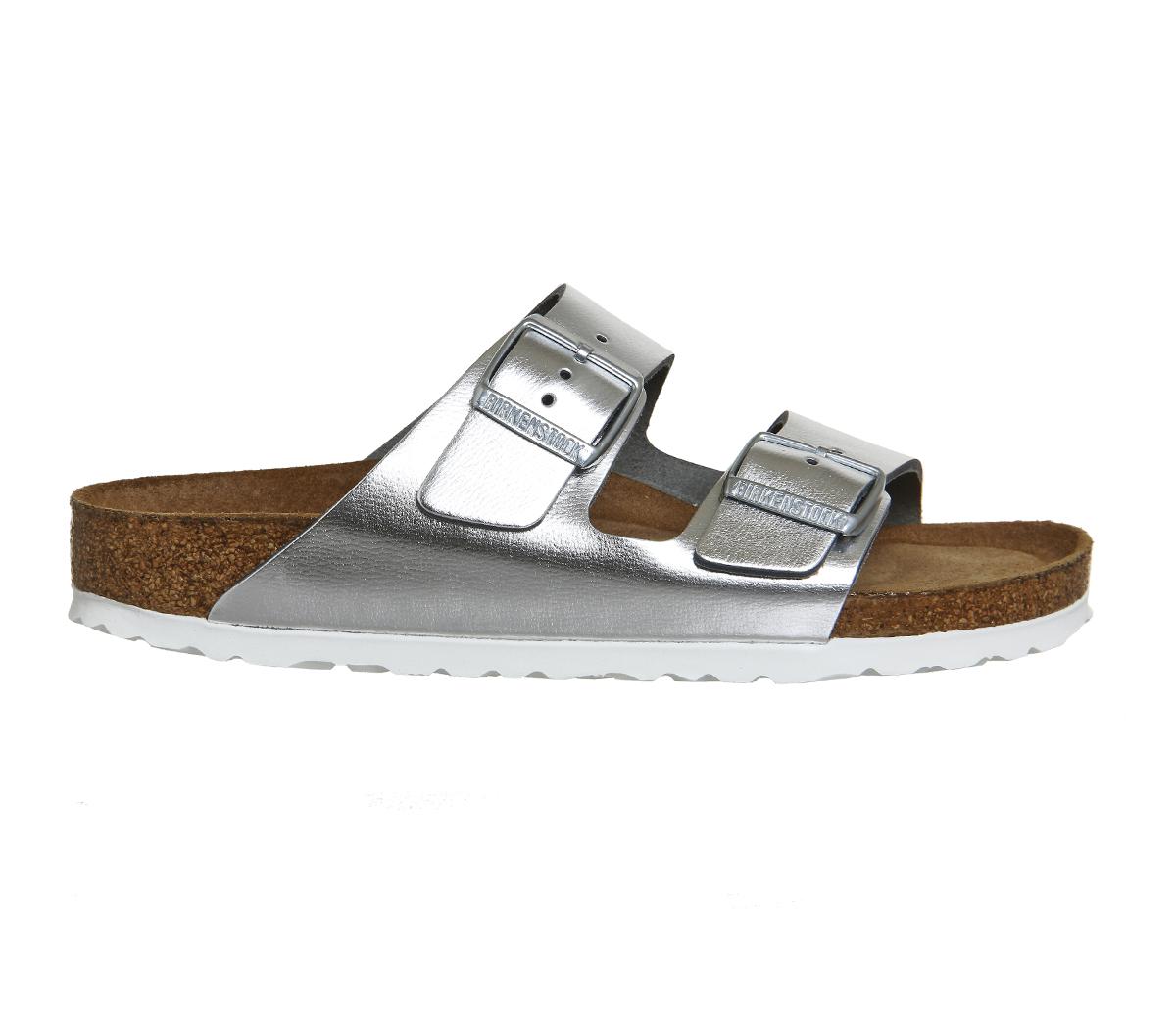 BIRKENSTOCK Arizona Two Strap Sandals Silver Leather - Women’s Sandals