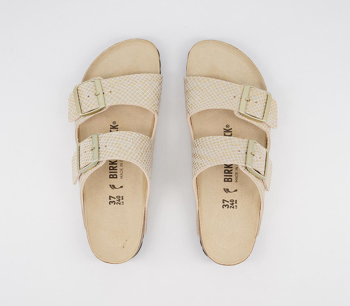BIRKENSTOCK Arizona Two Strap Sandals BIRKENSTOCK Arizona Two Strap Sandals Shiny Python Eggshell Gold