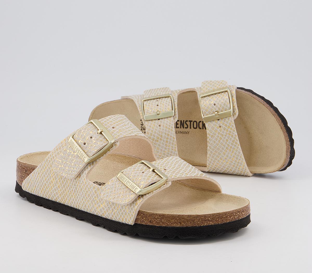 BIRKENSTOCK Arizona Two Strap Sandals BIRKENSTOCK Arizona Two Strap Sandals Shiny Python Eggshell Gold
