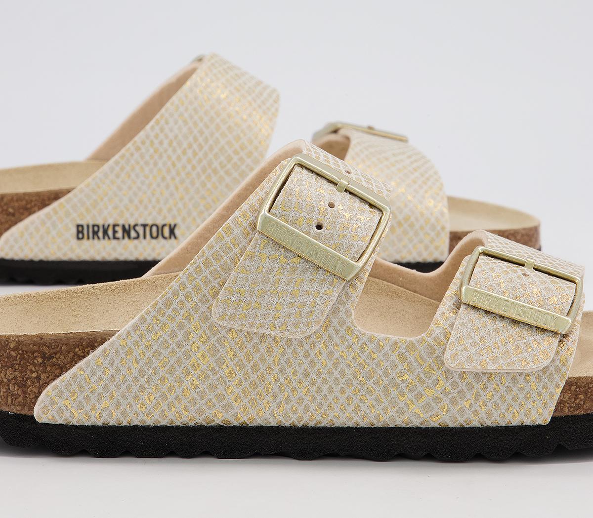 BIRKENSTOCK Arizona Two Strap Sandals BIRKENSTOCK Arizona Two Strap Sandals Shiny Python Eggshell Gold