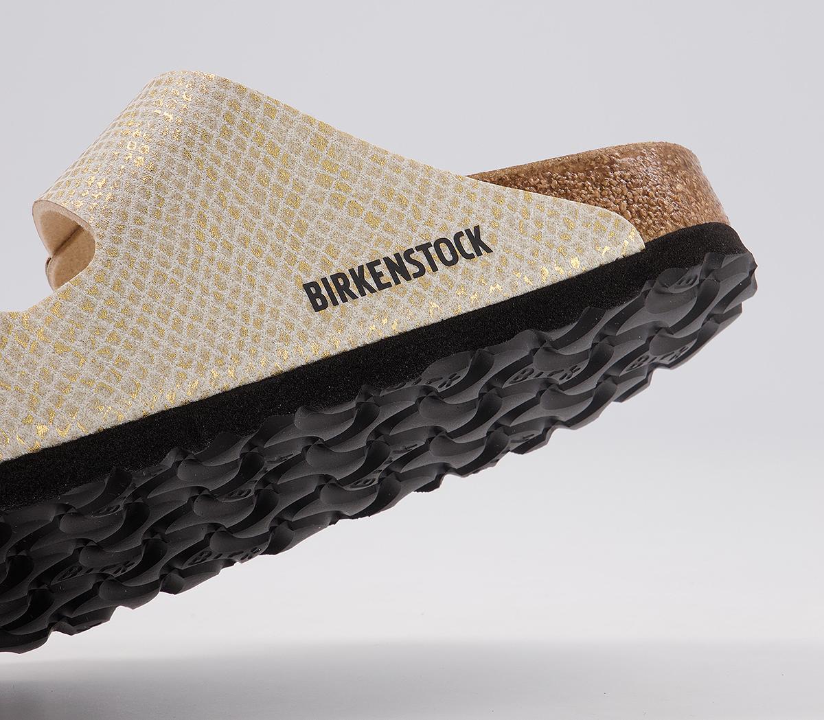 BIRKENSTOCK Arizona Two Strap Sandals BIRKENSTOCK Arizona Two Strap Sandals Shiny Python Eggshell Gold