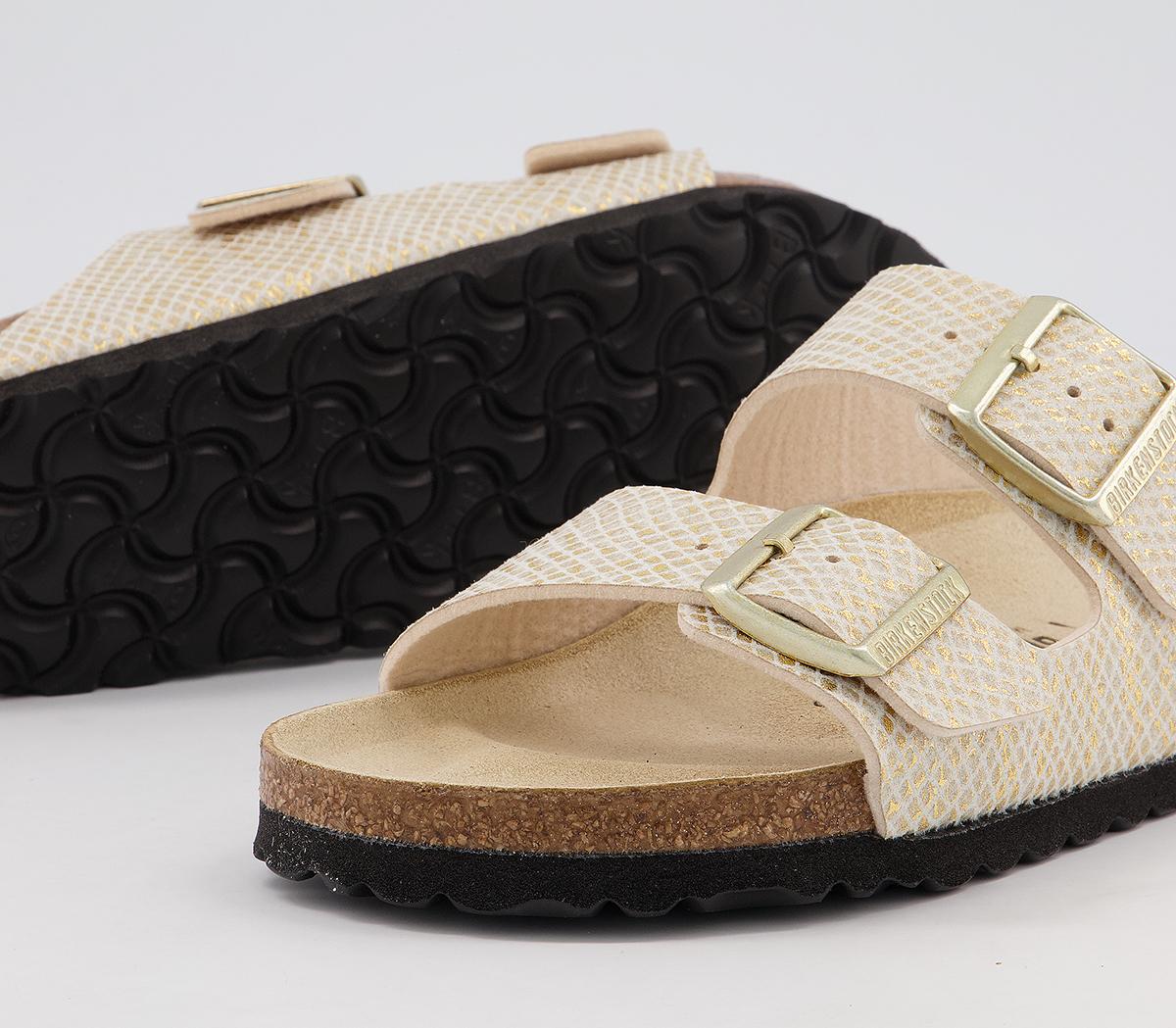 BIRKENSTOCK Arizona Two Strap Sandals BIRKENSTOCK Arizona Two Strap Sandals Shiny Python Eggshell Gold