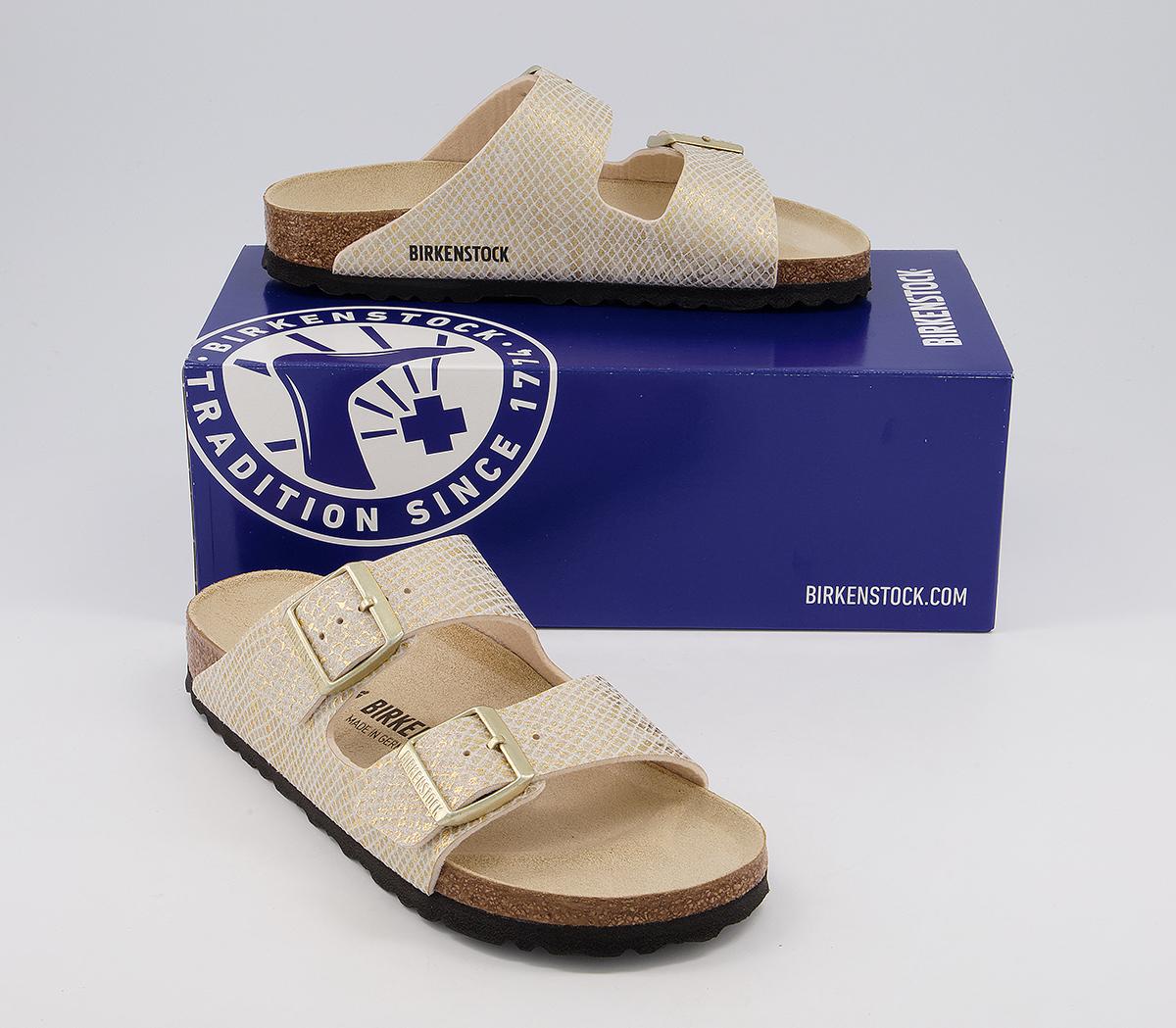 BIRKENSTOCK Arizona Two Strap Sandals BIRKENSTOCK Arizona Two Strap Sandals Shiny Python Eggshell Gold
