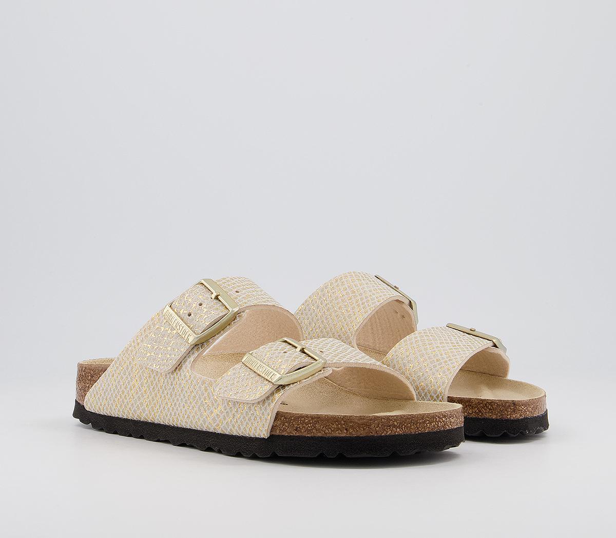 BIRKENSTOCK Arizona Two Strap Sandals BIRKENSTOCK Arizona Two Strap Sandals Shiny Python Eggshell Gold