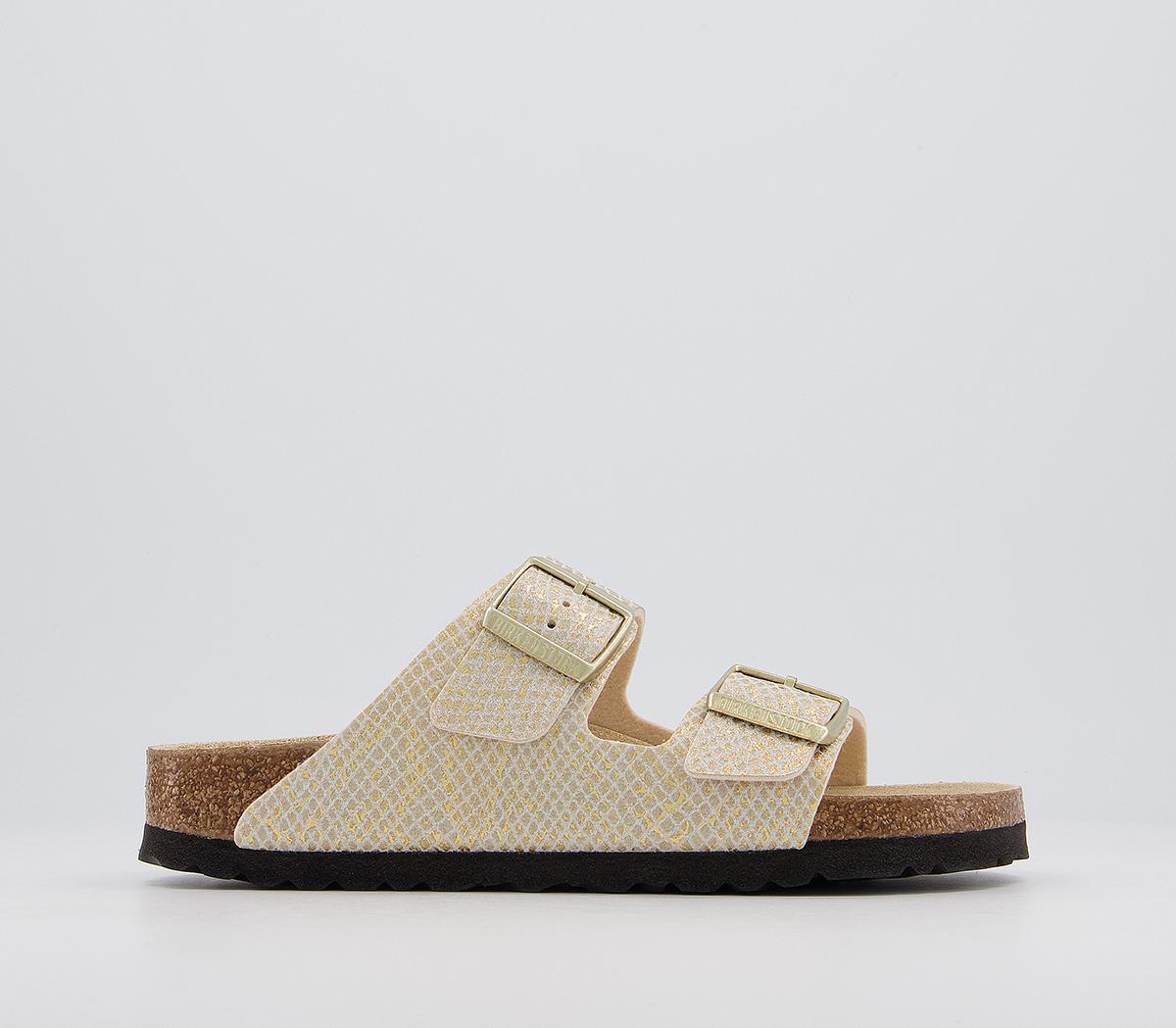 BIRKENSTOCK Arizona Two Strap Sandals BIRKENSTOCK Arizona Two Strap Sandals Shiny Python Eggshell Gold