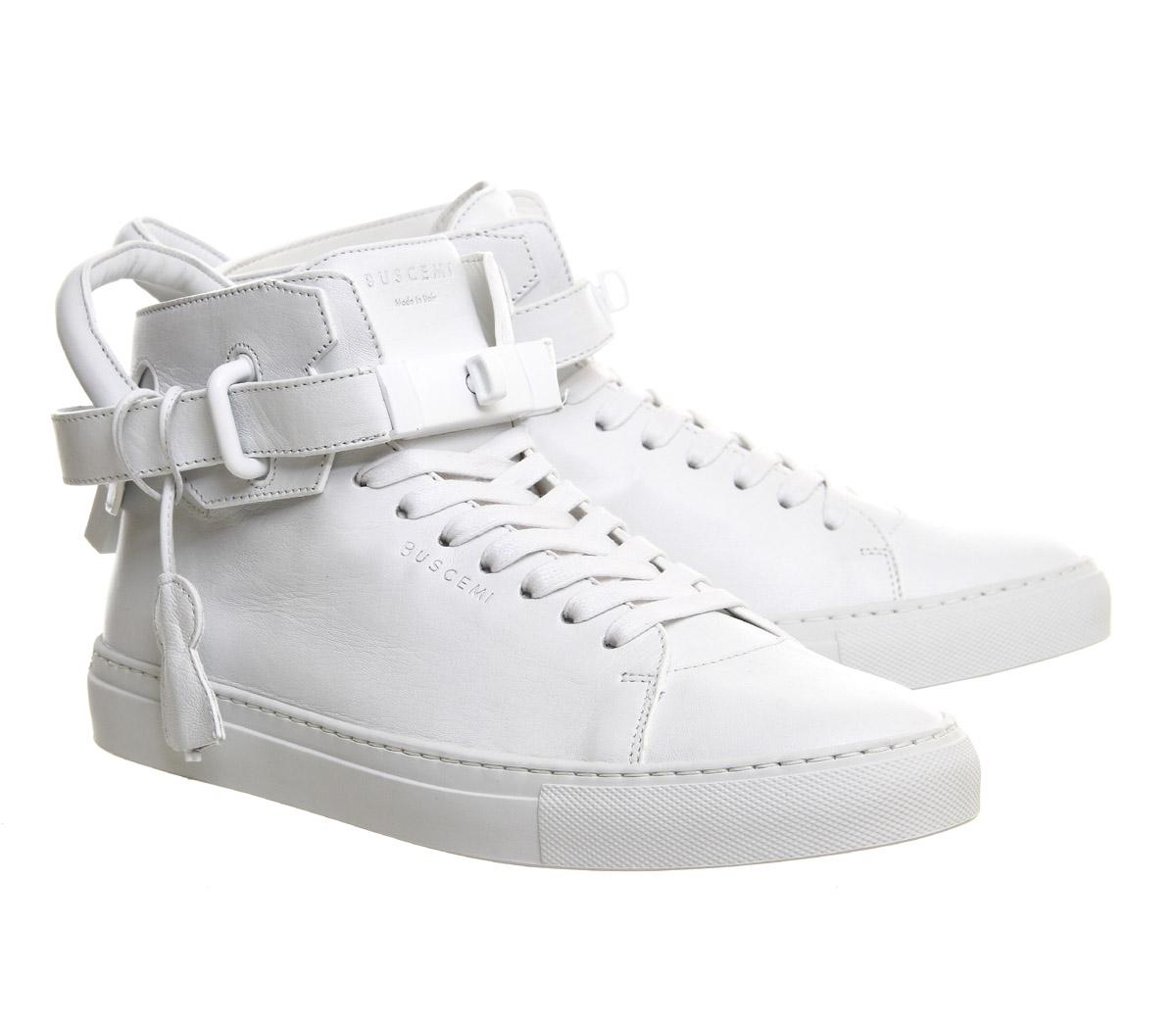 Buscemi 100mm Shoes White Mono Leather Men's Premium Sneakers