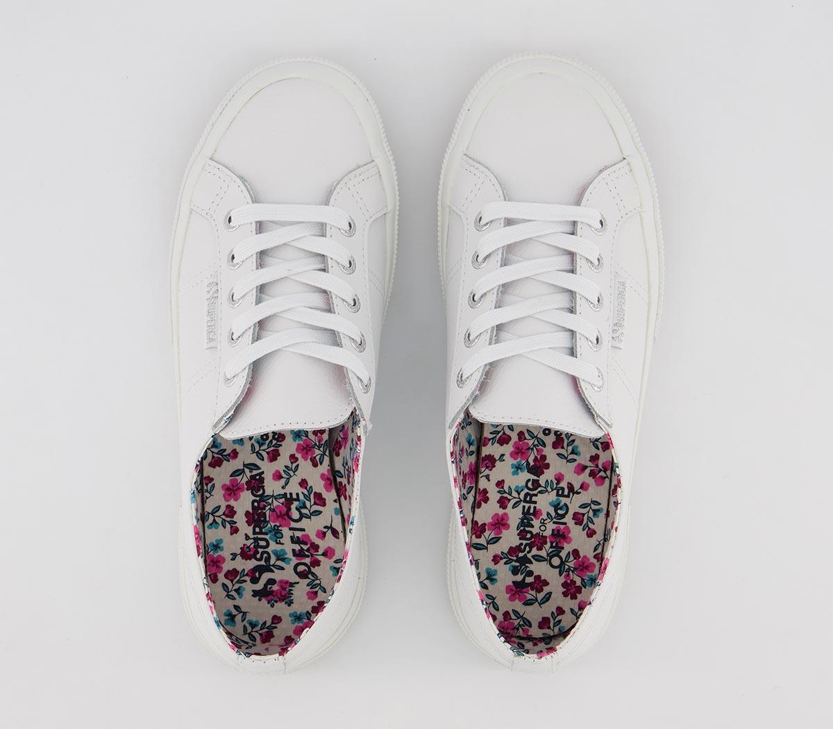 Superga 2750 Trainers White Leather Floral Exclusive - Women's Trainers