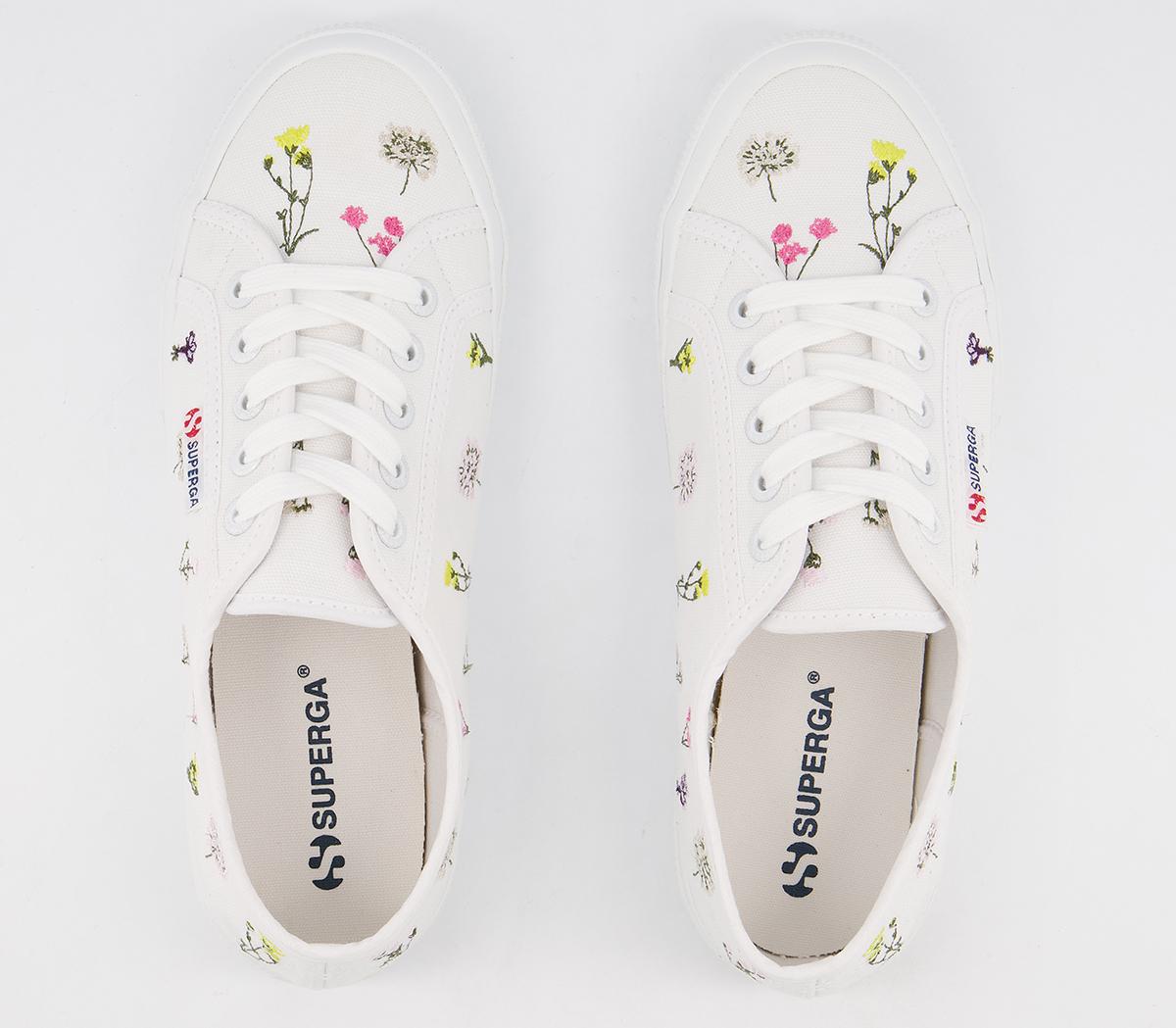 Superga 2750 Trainers Flower Bloom Embroidery White Flowers Women's