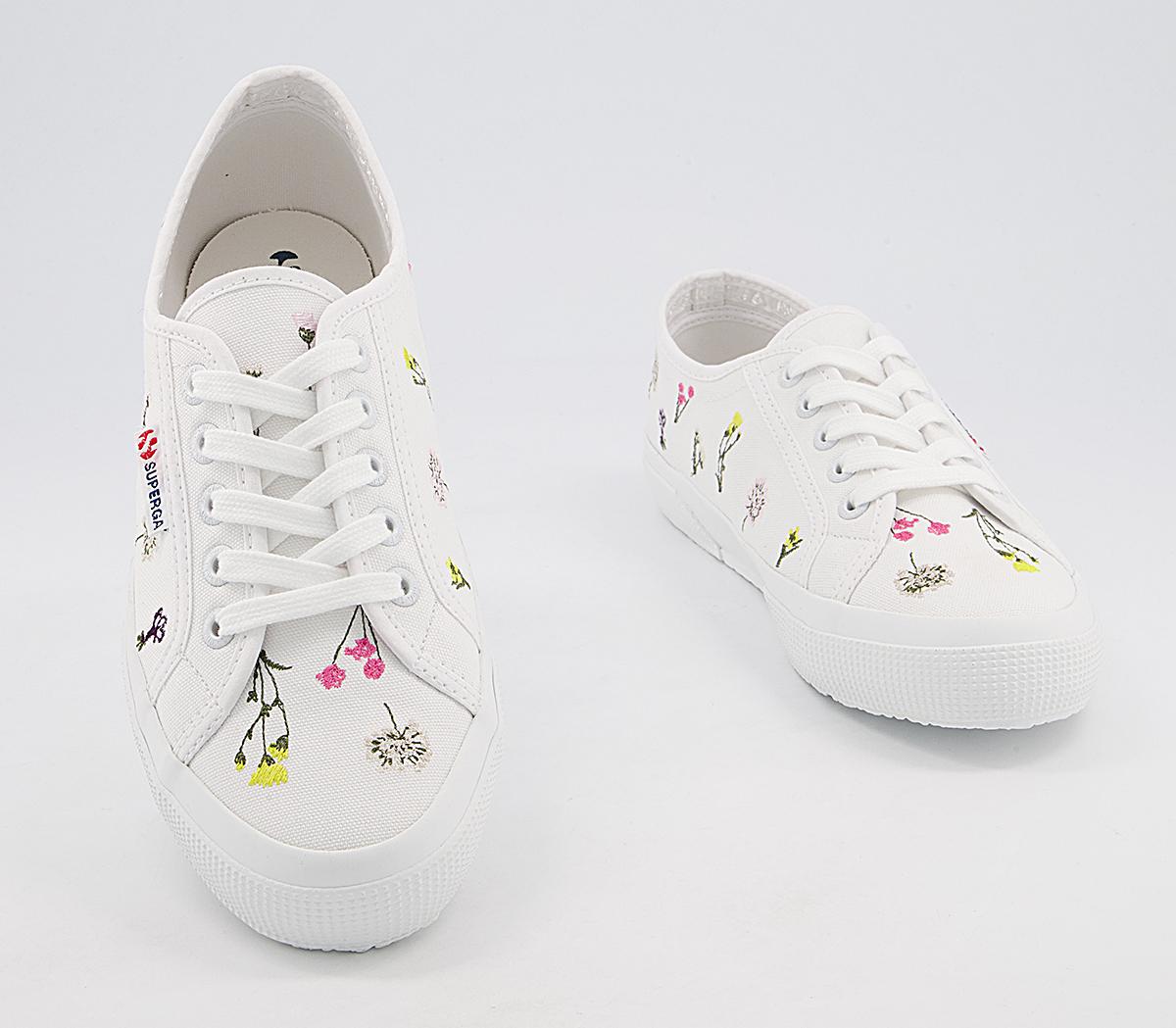 Superga 2750 Trainers Flower Bloom Embroidery White Flowers Women's