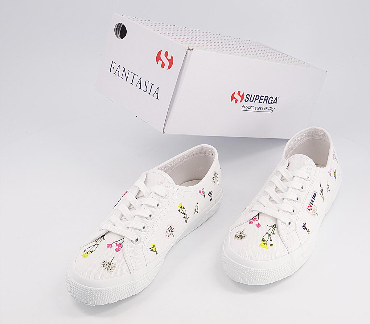 Superga 2750 Trainers Flower Bloom Embroidery White Flowers Women's