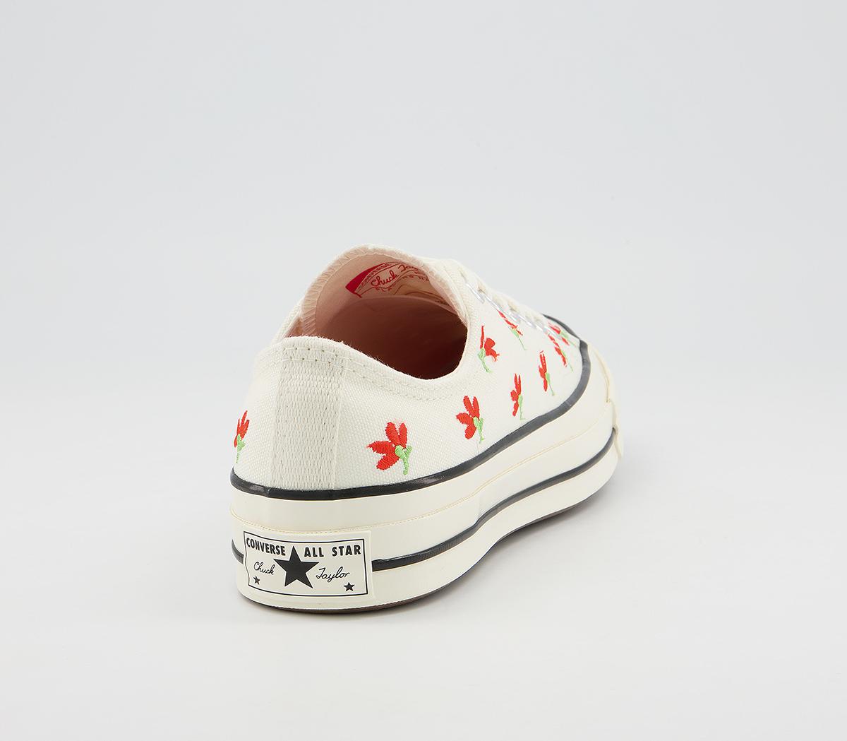 Converse All Star Ox 70s Trainers Converse All Star Ox 70s Trainers Egret Bright Poppy Embroidered Flowers Black