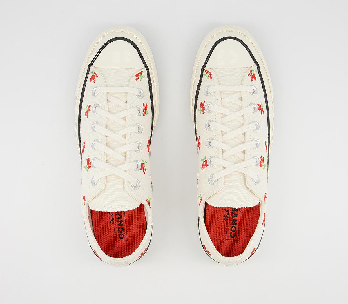 Converse All Star Ox 70s Trainers Converse All Star Ox 70s Trainers Egret Bright Poppy Embroidered Flowers Black