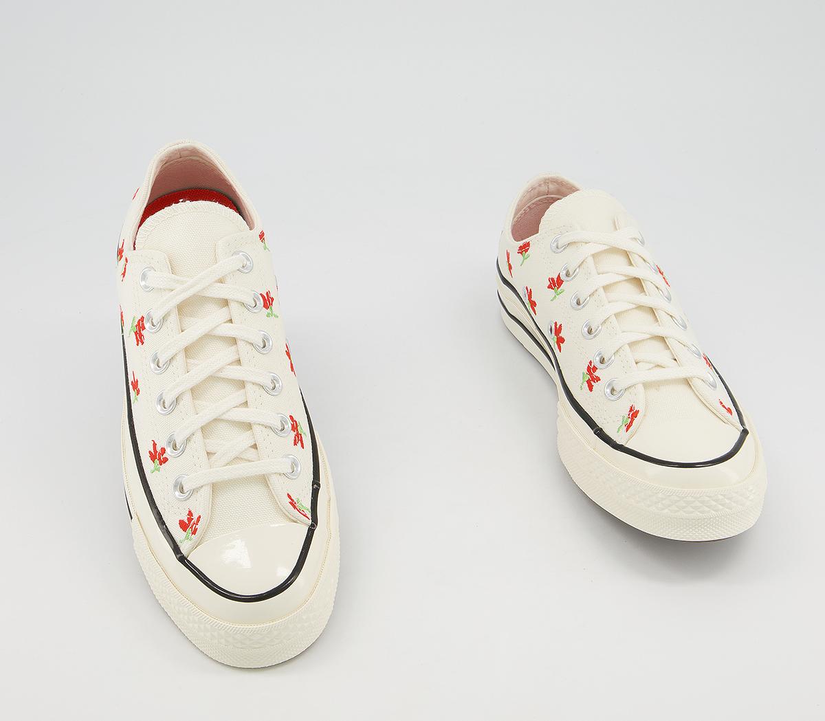 Converse All Star Ox 70s Trainers Converse All Star Ox 70s Trainers Egret Bright Poppy Embroidered Flowers Black