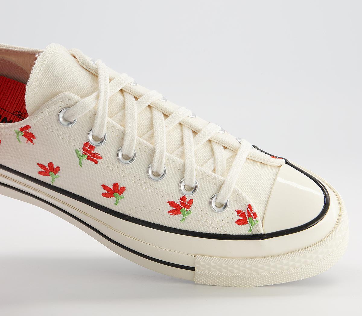 Converse All Star Ox 70s Trainers Converse All Star Ox 70s Trainers Egret Bright Poppy Embroidered Flowers Black