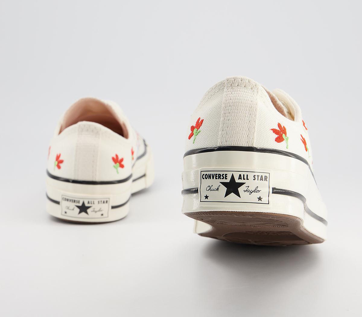 Converse All Star Ox 70s Trainers Converse All Star Ox 70s Trainers Egret Bright Poppy Embroidered Flowers Black