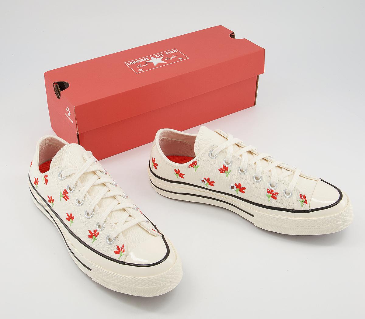 Converse All Star Ox 70s Trainers Converse All Star Ox 70s Trainers Egret Bright Poppy Embroidered Flowers Black