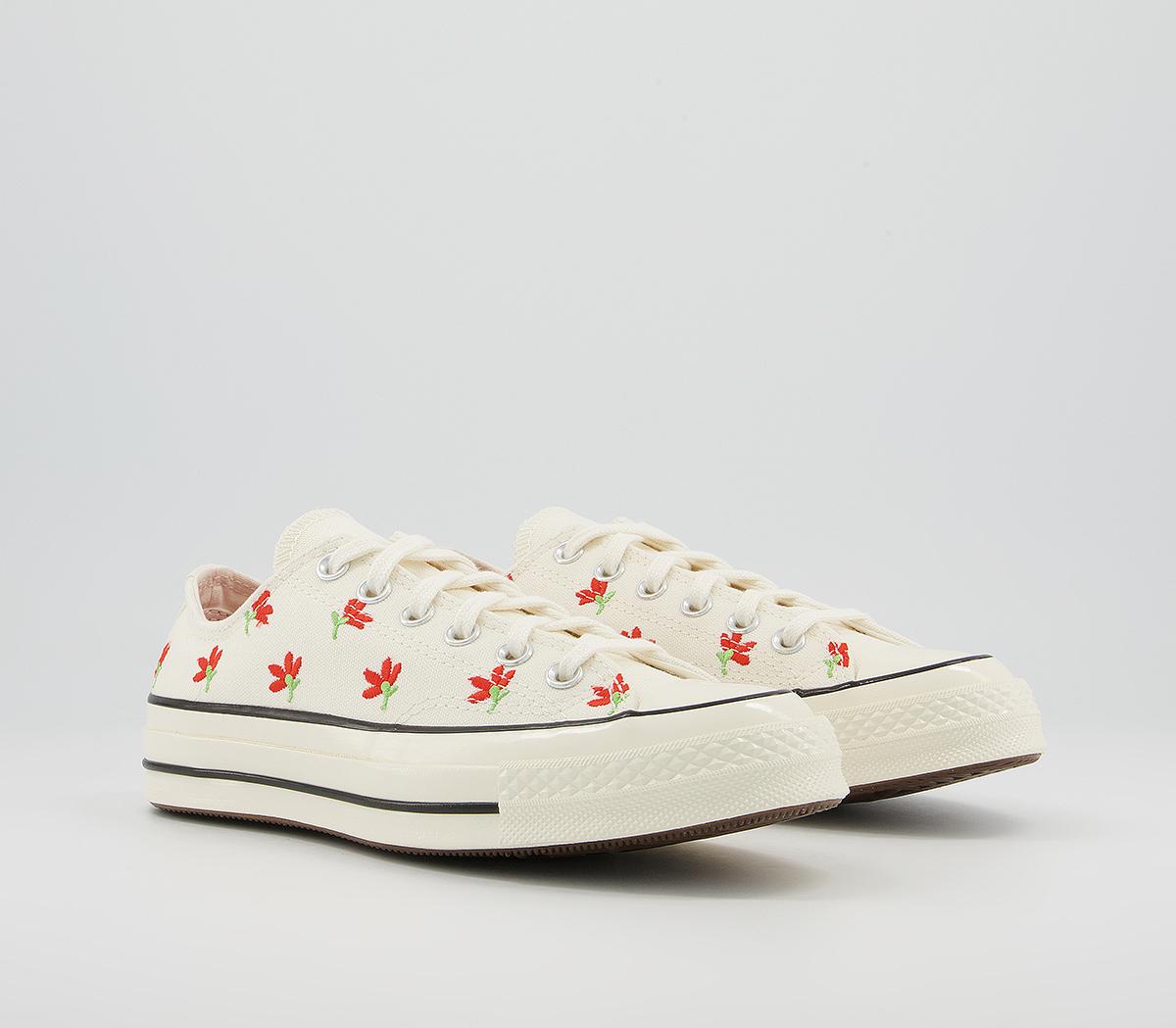 Converse All Star Ox 70s Trainers Converse All Star Ox 70s Trainers Egret Bright Poppy Embroidered Flowers Black