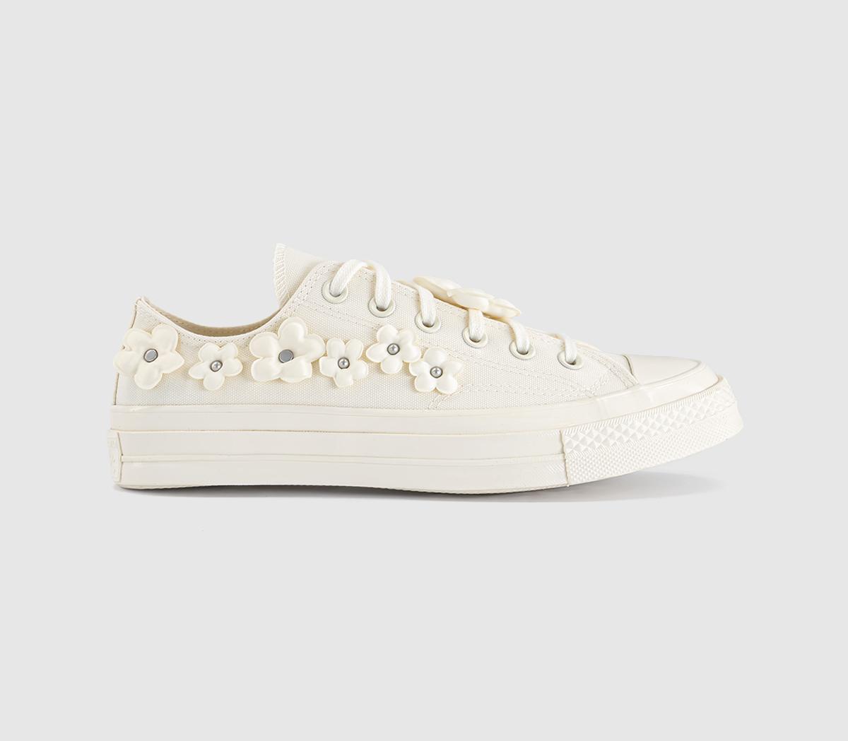 Converse All Star Ox 70 Trainers Egret Classic Ecru Flower  Black in Women's Size 7, Office Shoes