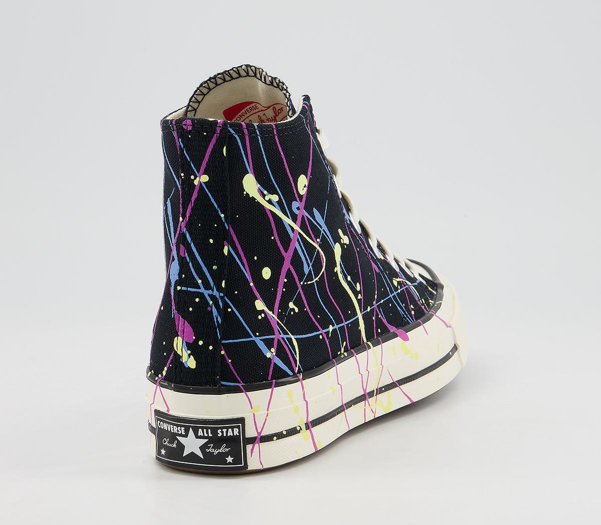 Converse All Star Hi 70s Trainers Converse All Star Hi 70s Trainers Paint Splatter Black Hyper Magenta Egret