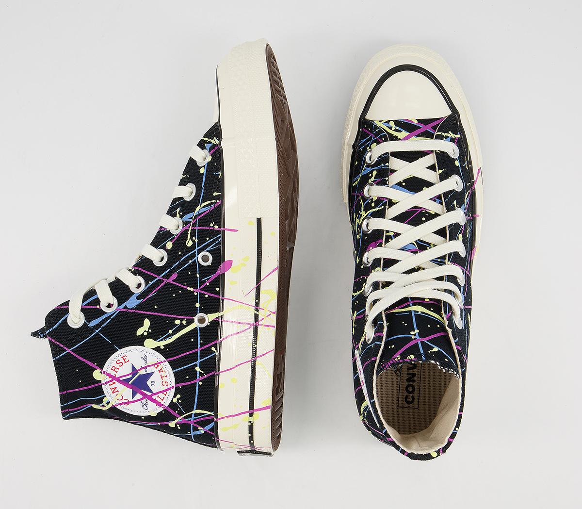Converse All Star Hi 70s Trainers Converse All Star Hi 70s Trainers Paint Splatter Black Hyper Magenta Egret
