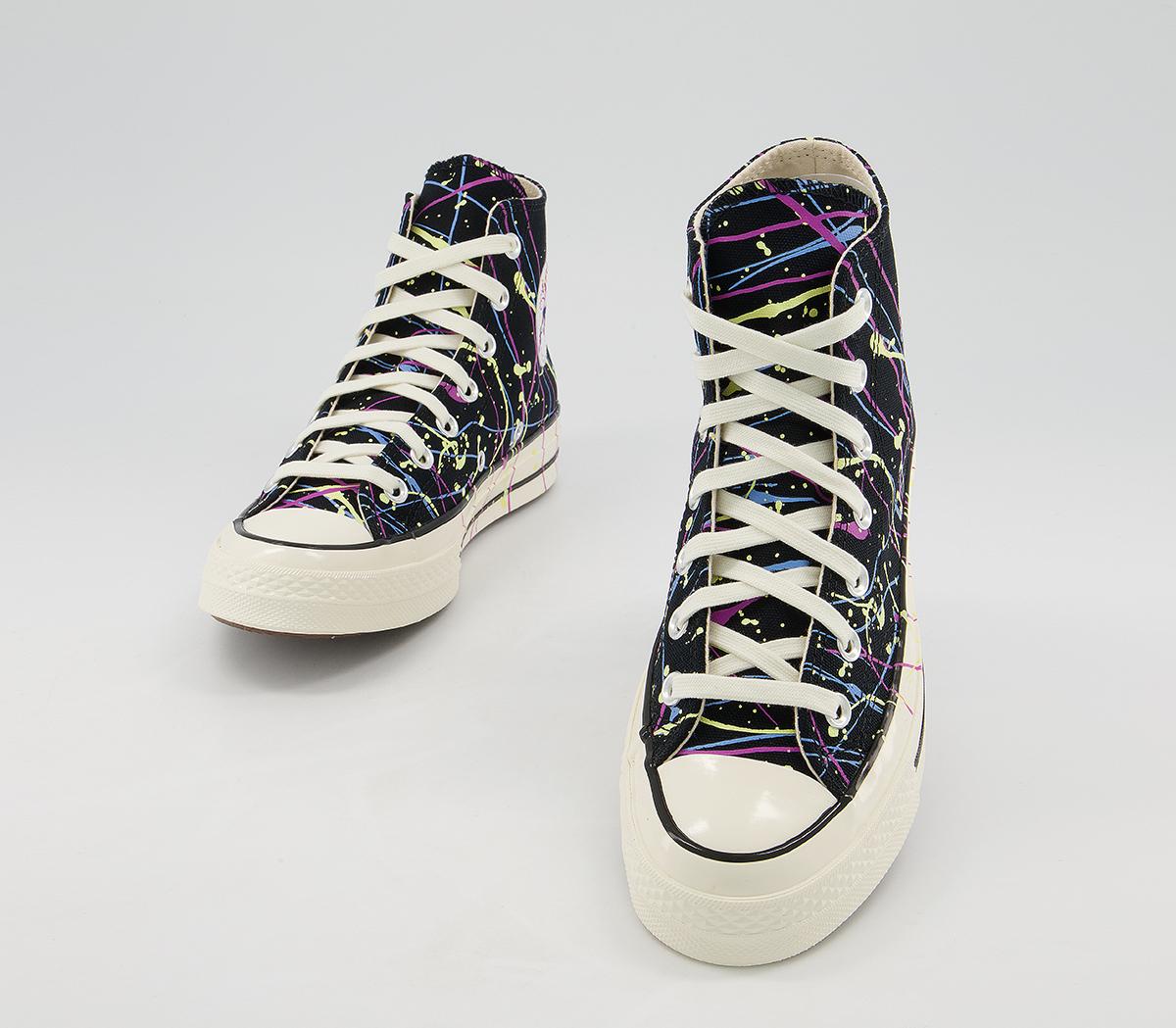 Converse All Star Hi 70s Trainers Converse All Star Hi 70s Trainers Paint Splatter Black Hyper Magenta Egret