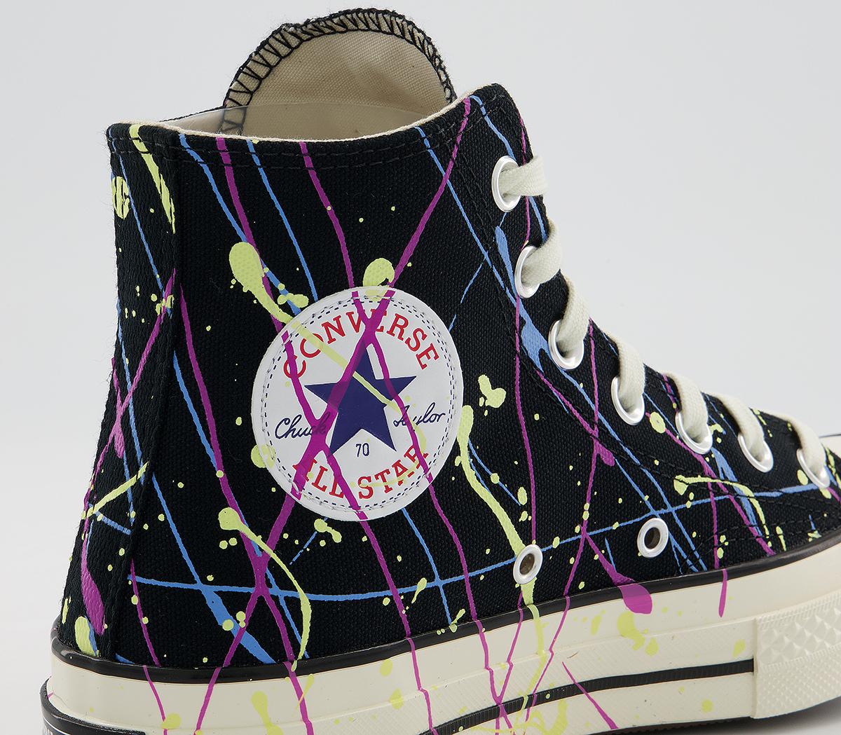Converse All Star Hi 70s Trainers Converse All Star Hi 70s Trainers Paint Splatter Black Hyper Magenta Egret