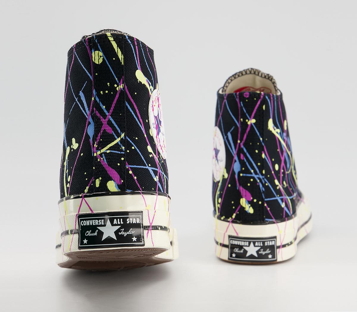Converse All Star Hi 70s Trainers Converse All Star Hi 70s Trainers Paint Splatter Black Hyper Magenta Egret