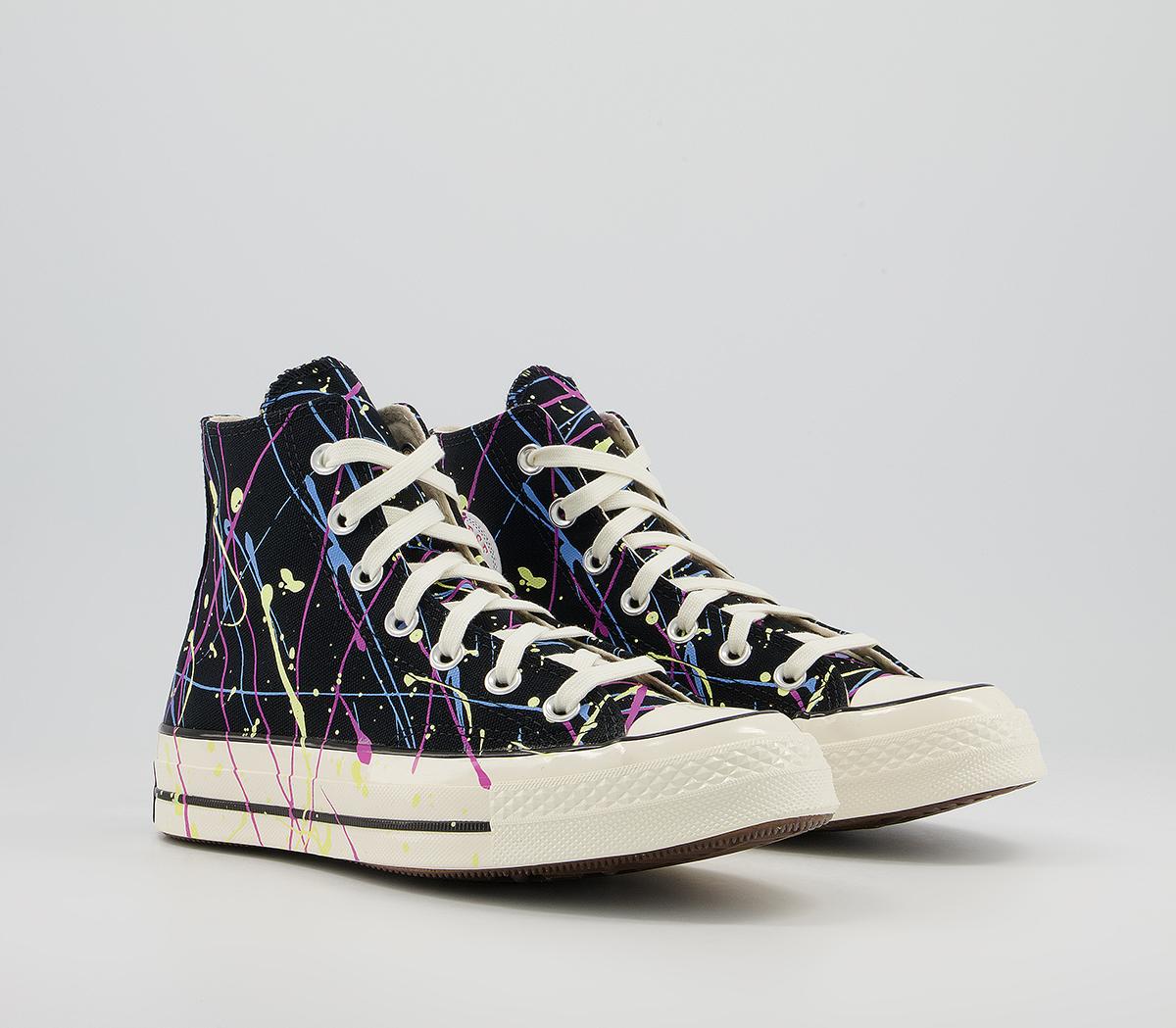 Converse All Star Hi 70s Trainers Converse All Star Hi 70s Trainers Paint Splatter Black Hyper Magenta Egret