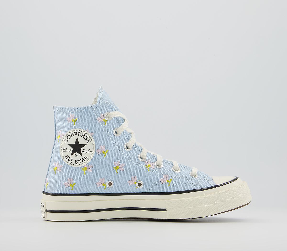 ConverseAll Star Hi 70s TrainersChambray Blue Embroidered Flowers Egret Black