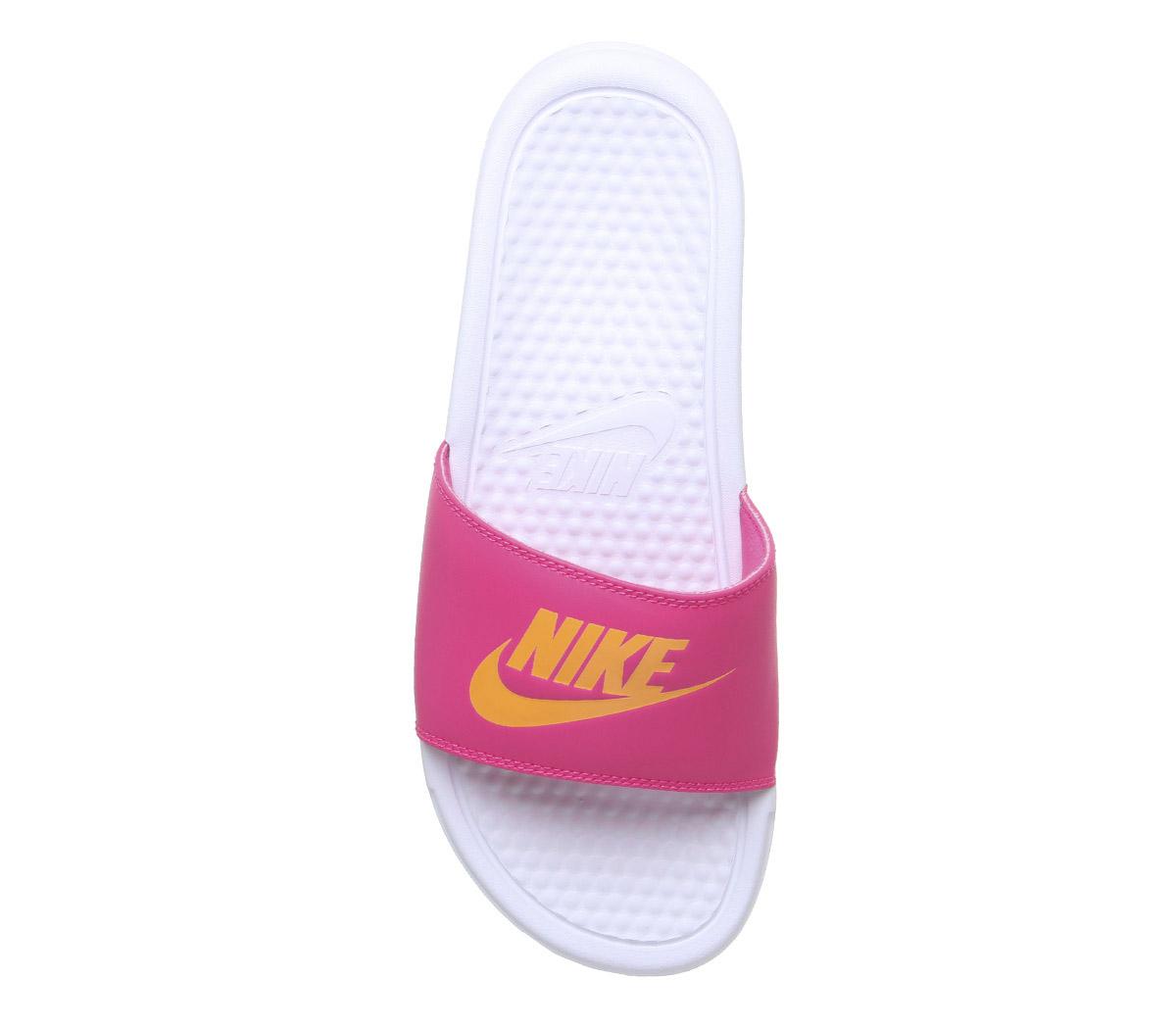 NikeWmns BenassiWhite Laser Orange Laser Fuschia Jdi F