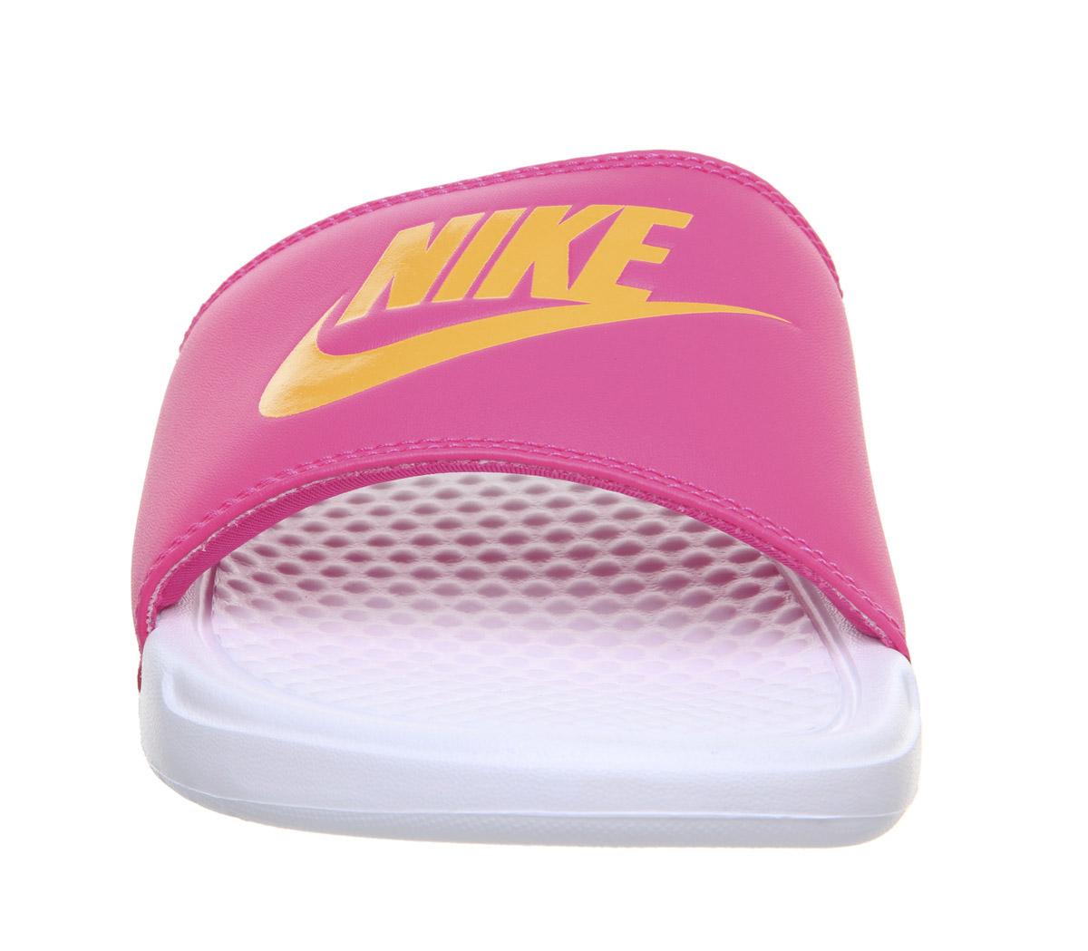 NikeWmns BenassiWhite Laser Orange Laser Fuschia Jdi F