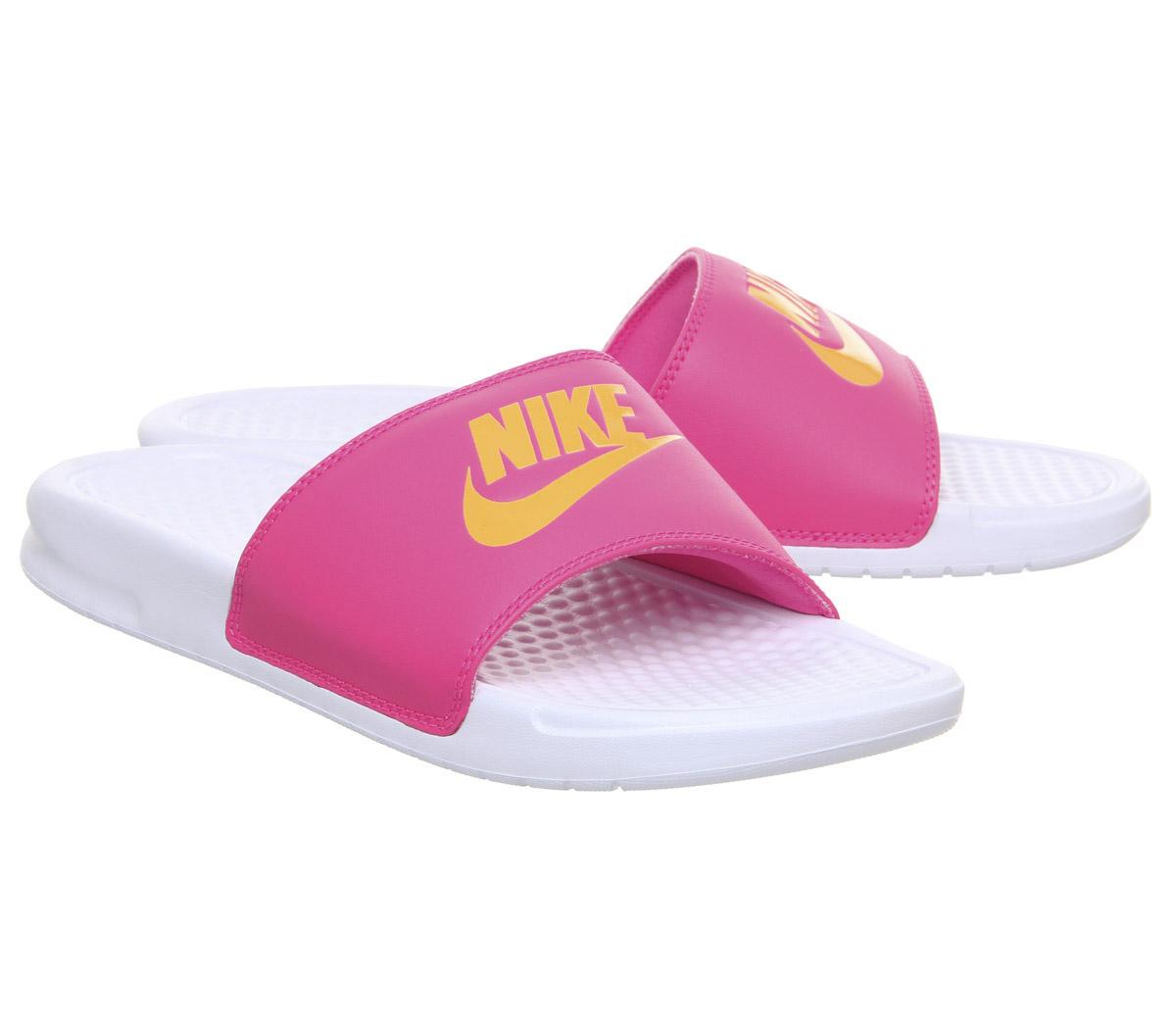 NikeWmns BenassiWhite Laser Orange Laser Fuschia Jdi F