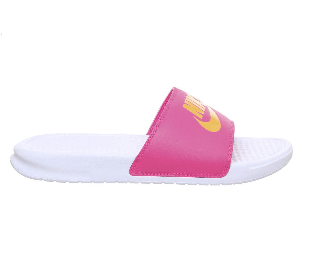 NikeWmns BenassiWhite Laser Orange Laser Fuschia Jdi F
