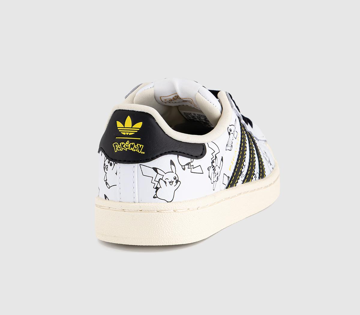 adidasSuperstar Kids TrainersPokemon White Black Gold Metallic