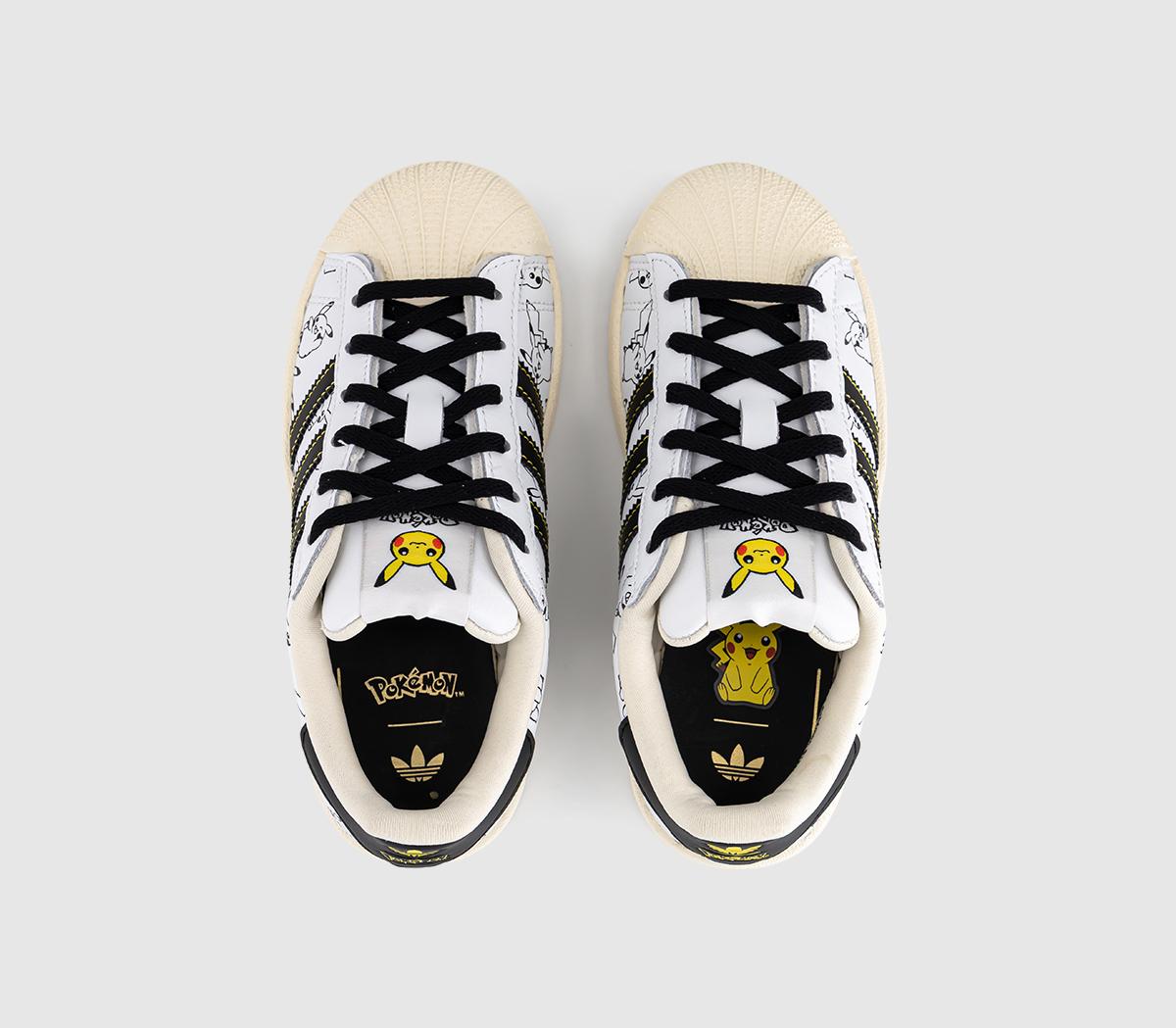 adidasSuperstar Kids TrainersPokemon White Black Gold Metallic
