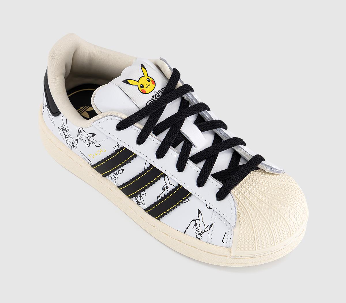 adidasSuperstar Kids TrainersPokemon White Black Gold Metallic