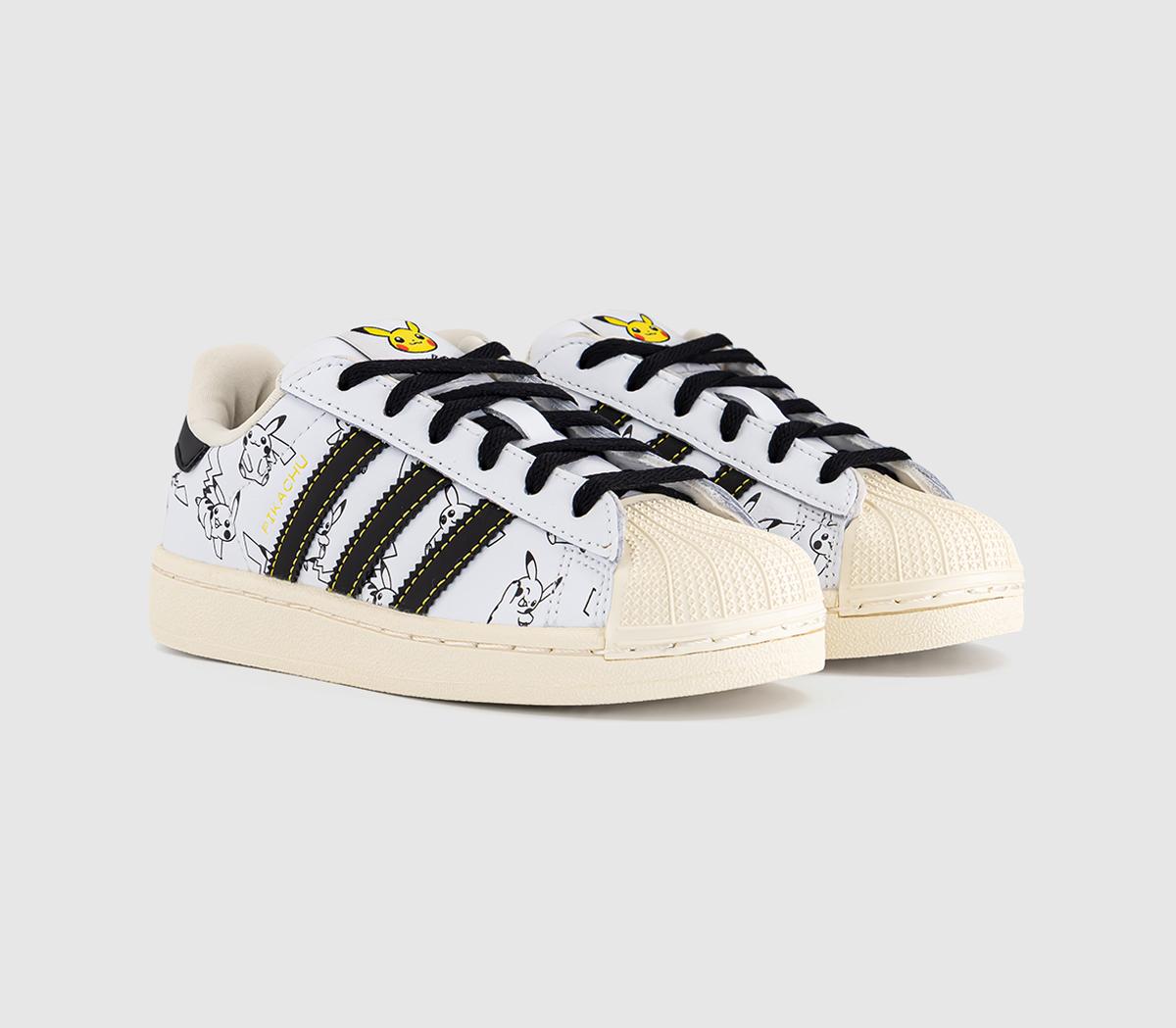 adidasSuperstar Kids TrainersPokemon White Black Gold Metallic